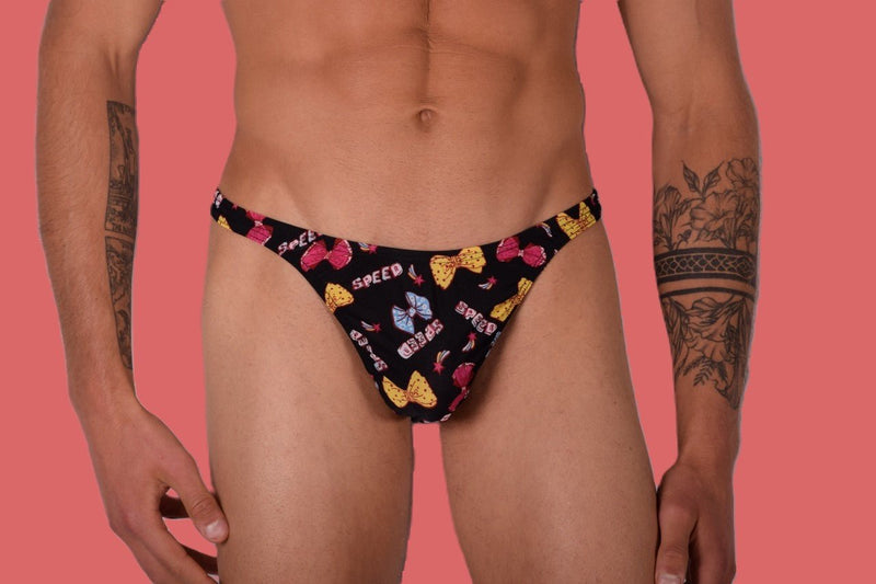 S/M SMU Mens Underwear Thong Speed Bows Printed 33345 MX112