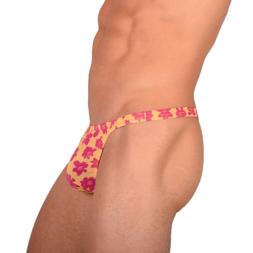 S/M SMU Tanning Walking around sheer Floral Yellow Thong MX19 340002
