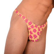 S/M SMU Tanning Walking around sheer Floral Yellow Thong MX19 340005