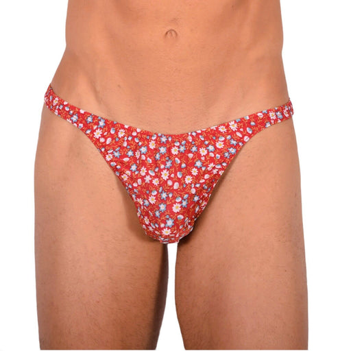 S/M SMU Tanning Walking around sheer Red Floral Thong MX19 339881