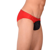 SMALL SMU Rave Peekaboo Removable Black Leather Pouch Brief Red H67