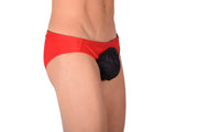 SMALL SMU Rave Peekaboo Removable Black Leather Pouch Brief Red H66