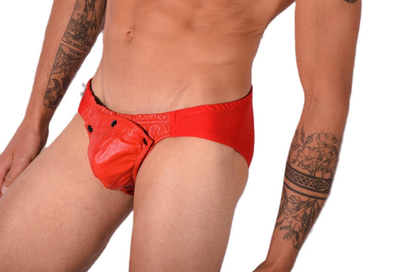 SMALL SMU Rave Peekaboo Removable Leather Pouch Brief Red H67