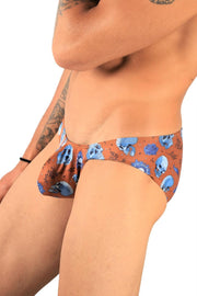 SMU Briefs Printed Skulls Mini Brief Light Fabric in Copper P01003 H152
