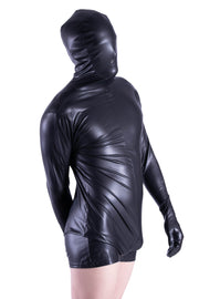 SMU fashion WETLOOK Hooded Body suit singlet Shiny Black 23252 10