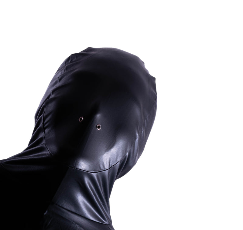 SMU fashion WETLOOK Hooded Body suit singlet Shiny Black 23252 10