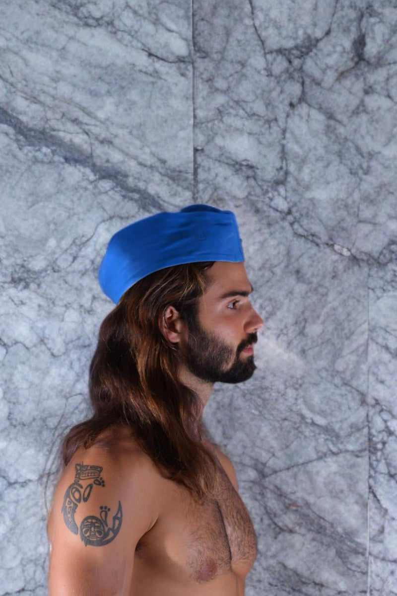 SMU Handmade Quality Leather Skin Garrison Cap Kepi in Aqua 13