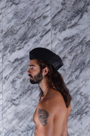 SMU Handmade Quality Leather Skin Garrison Cap Kepi in Black 25