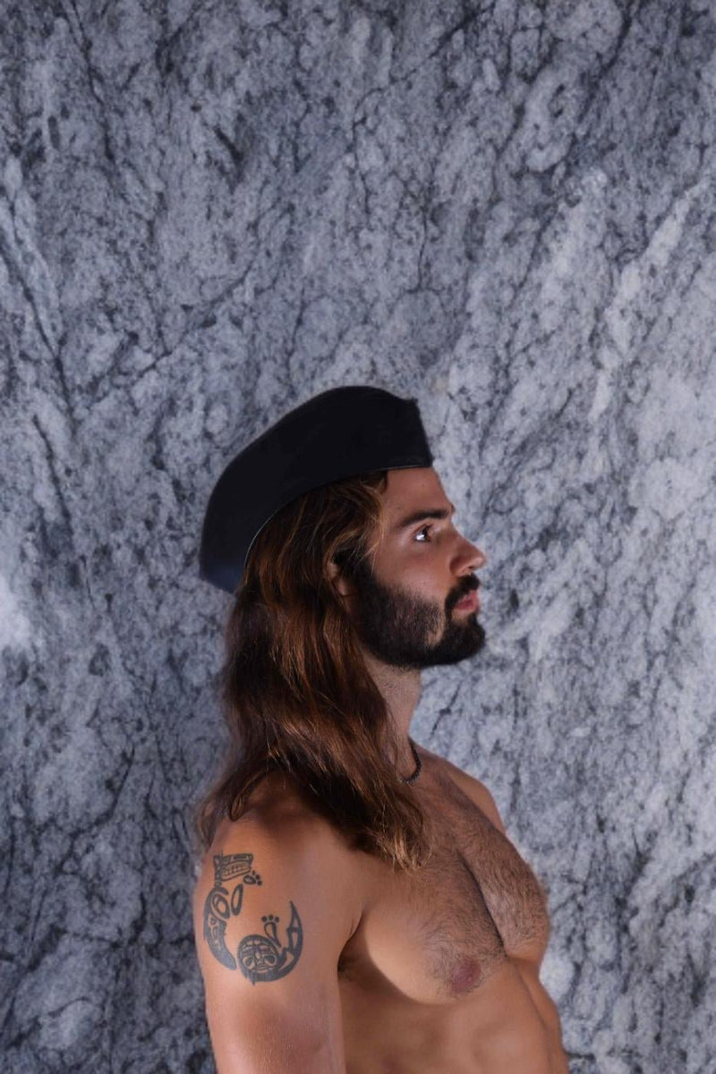 SMU Handmade Quality Leather Skin Garrison Cap Kepi in Black 22