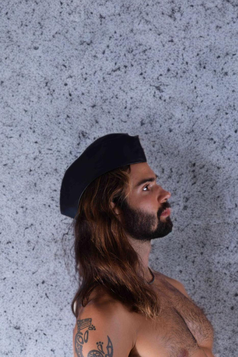 SMU Handmade Quality Leather Skin Garrison Cap Kepi in Black 23