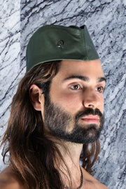 SMU Handmade Quality Leather Skin Garrison Cap Kepi in Olive 21