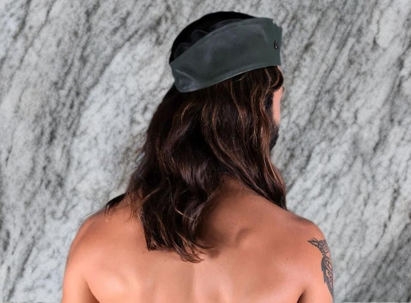 SMU Handmade Quality Leather Skin Garrison Cap Kepi in Olive 22