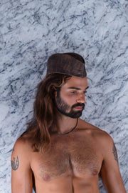 SMU Handmade Quality Leather Skin Garrison Cap Kepi Splash Brown 21