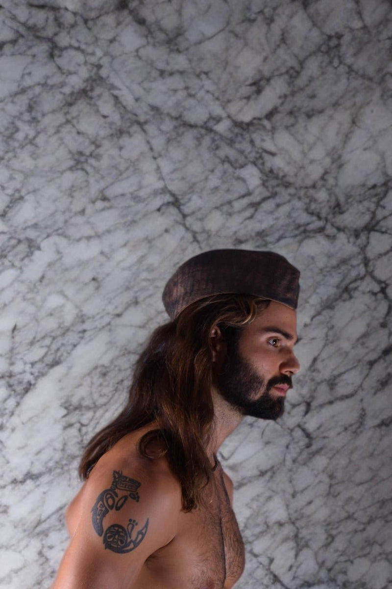 SMU Handmade Quality Leather Skin Garrison Cap Kepi Splash Brown 22