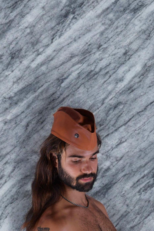 SMU Handmade Quality Leather Skin Garrison Hat Kepi in Tan Brown SMU11