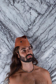 SMU Handmade Quality Leather Skin Garrison Hat Kepi in Tan Brown SMU13