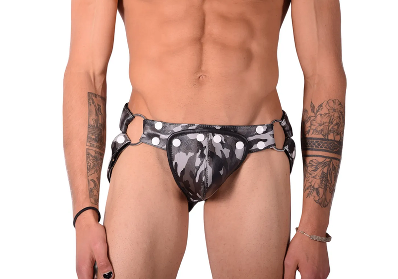 SMU Leather Camouflage Jocks Removable Cod Piece adjust 28-36 in ch24