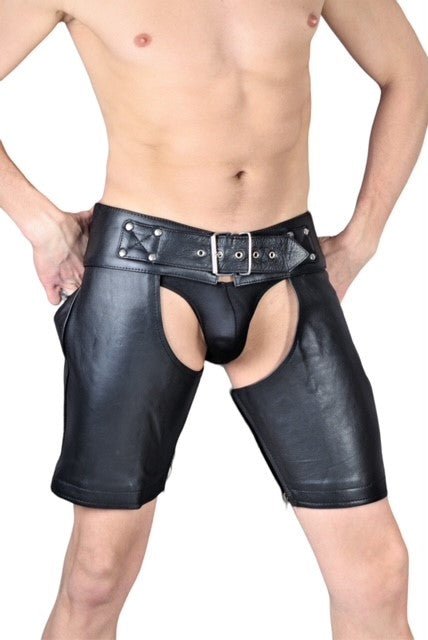 SMU Leather Open Front Short Leg Chaps adjustable From 30 - 36in 107