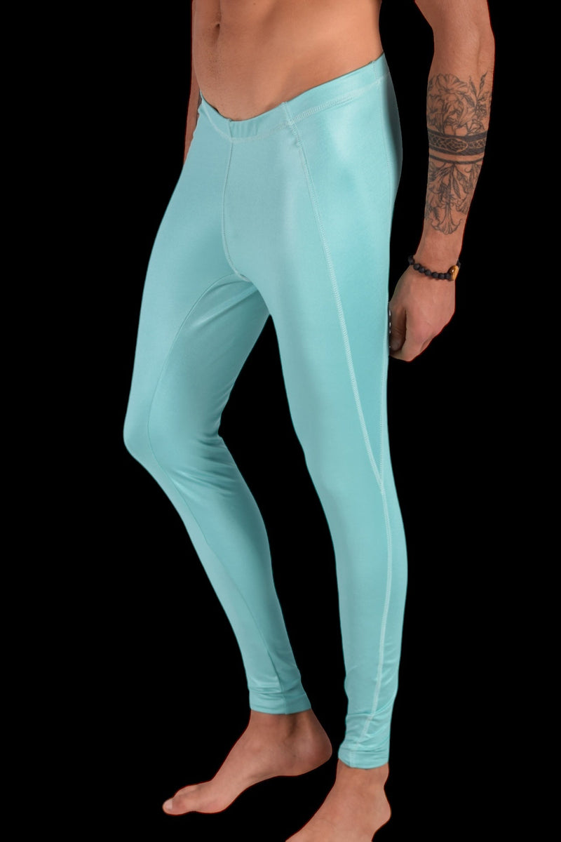 SMU Legging For Mens Shiny Turquoise Tight - Fit S/M 12560 MX84