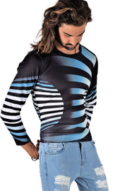 SMU Limited Long Sleeves Shirt 3D Effect Black - Blue 32442 B4