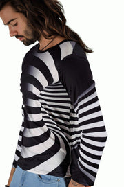 SMU Limited Long Sleeves Shirt 3D Effect Black-White 32443 B