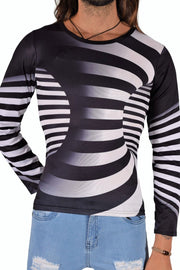 SMU Limited Long Sleeves Shirt 3D Effect Black-White 32443 B