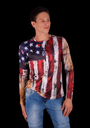 SMU Long Sleeves Shirt American Flag Patriotic 32455 B