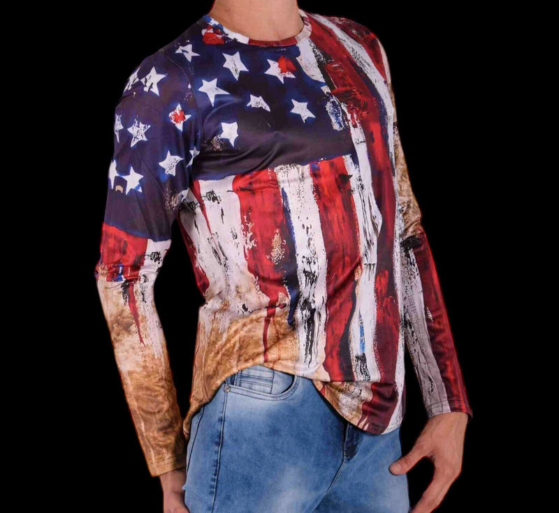 SMU Long Sleeves Shirt American Flag Patriotic 32455 B2