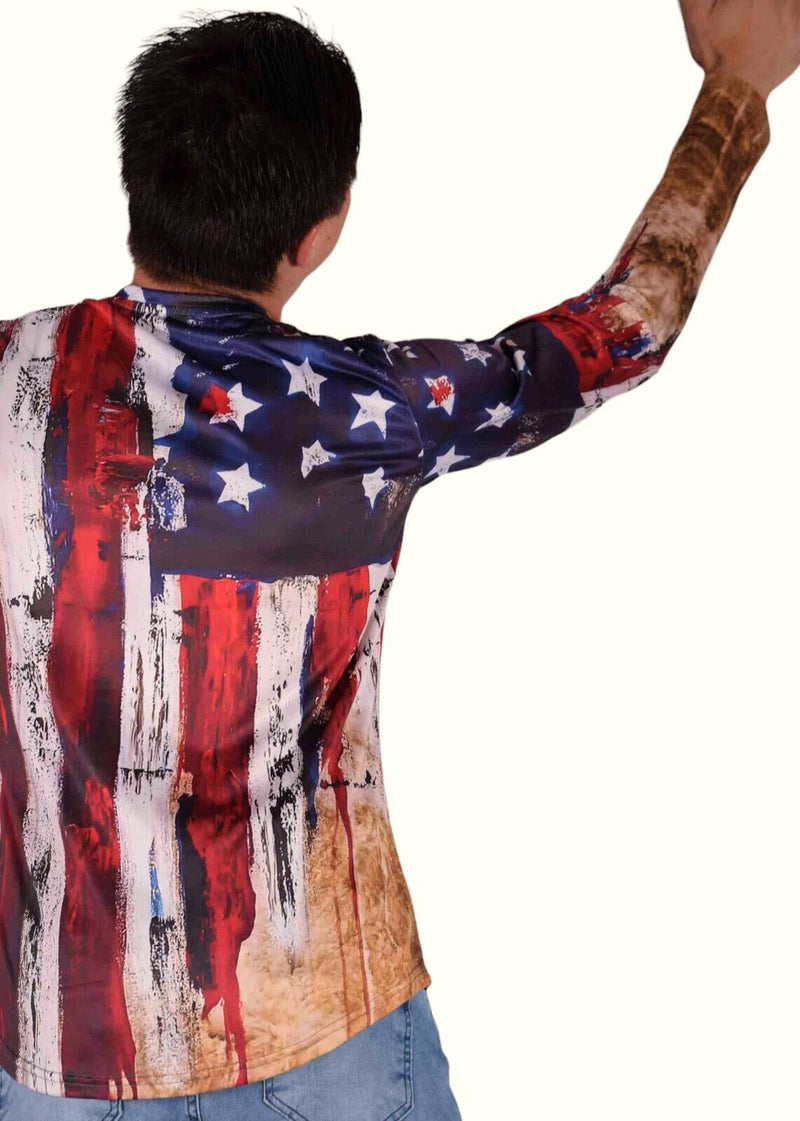 SMU Long Sleeves Shirt American Flag Patriotic 32455 B4