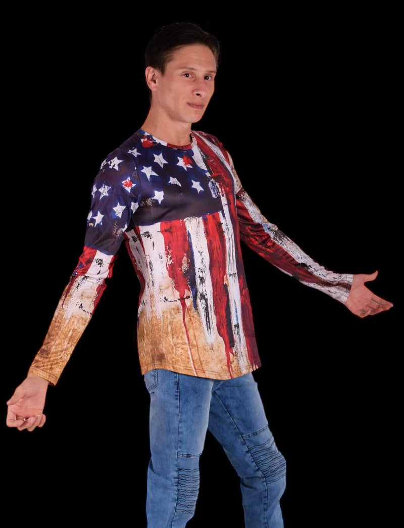 SMU Long Sleeves Shirt American Flag Patriotic 32455 B3