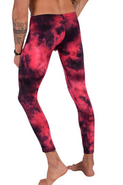 SMU Mens Legging Tight Fit Red Artistic Printed S/M 12563 MX85