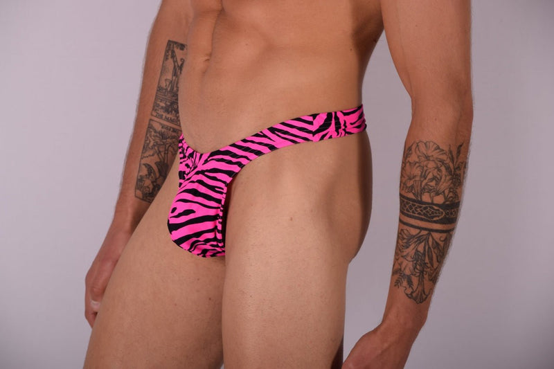 SMU Mens Swim Tanning Thong Pink Zebra 33430 MX114