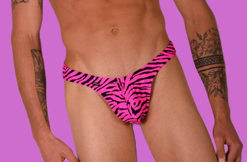 SMU Mens Swim Tanning Thong Pink Zebra 33430 MX111