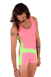 SMU Singlet Bodysuit Fashion Short Pink Lime 2C2