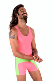 SMU Singlet Bodysuit Fashion Short Pink Lime 2C1