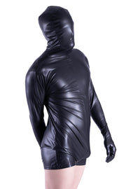 SMU Singlet Fashion Wet - Looked Bodysuit Hooded Shiny Black 23252 104