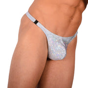 SMU Tanning Walking around sheer Party Silver Thong MX19 339765