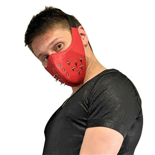 SMU Unisex Canadian Leather Studded Punk Mask in Red O/S 1051 31