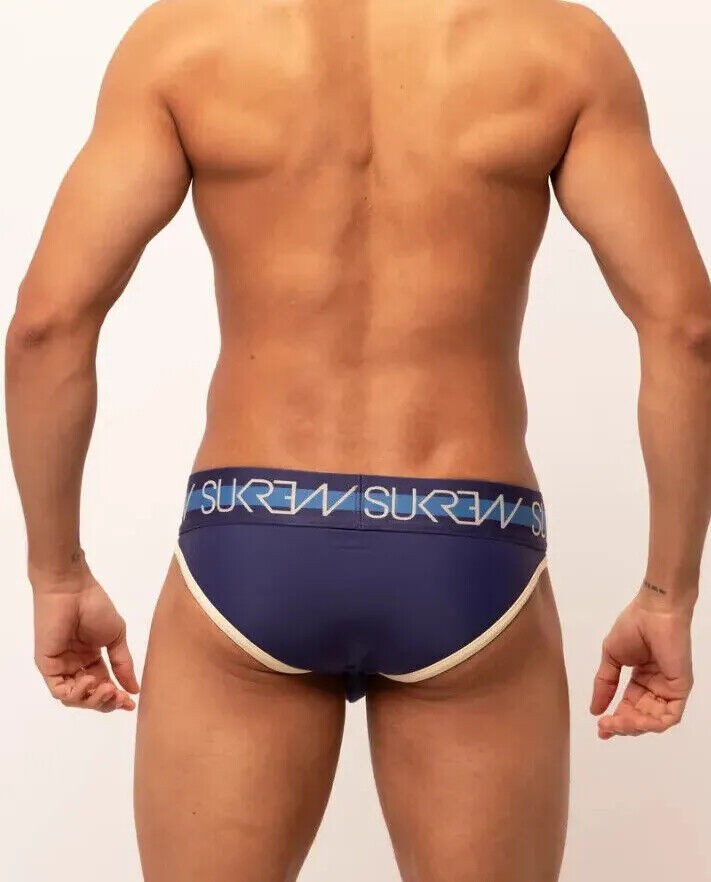 SUKREW Classic Brief With High-Cut Front Unlined Briefs Navy & Cream 19