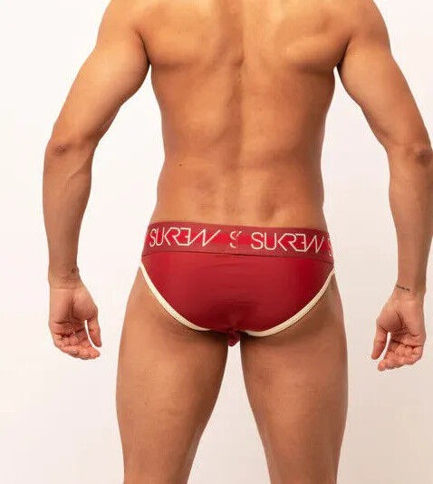 SUKREW Classic Briefs With High-Cut Front Unlined Brief Burgundy & Cream 19