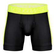 SUKREW Sprint Long Boxer Underground Sheer Mesh Panels in Black & Acid Yellow 431