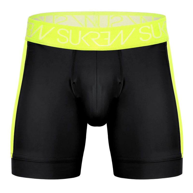 SUKREW Sprint Long Boxer Underground Sheer Mesh Panels in Black & Acid Yellow 431