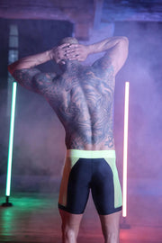 SUKREW Sprint Long Boxer Underground Sheer Mesh Panels in Black & Acid Yellow 433