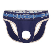 SUKREW U-Style V-Briefs With Front Opening & Two Back Lifting Straps Navy/Cream