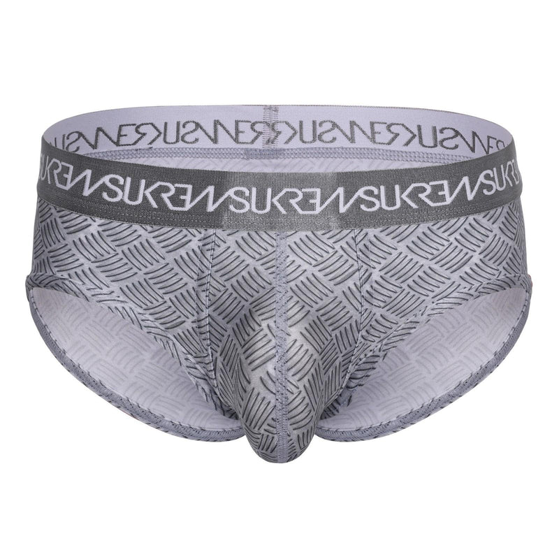 SUKREW Unlined Stretch Apex Brief With Rounded Cupping Pouch in Checker Gray 302