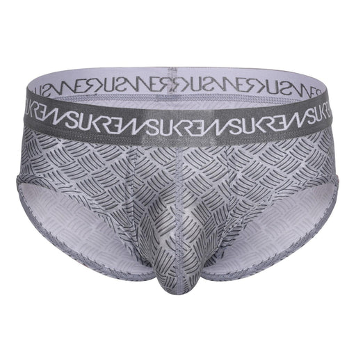 SUKREW Unlined Stretch Apex Brief With Rounded Cupping Pouch in Checker Gray 302