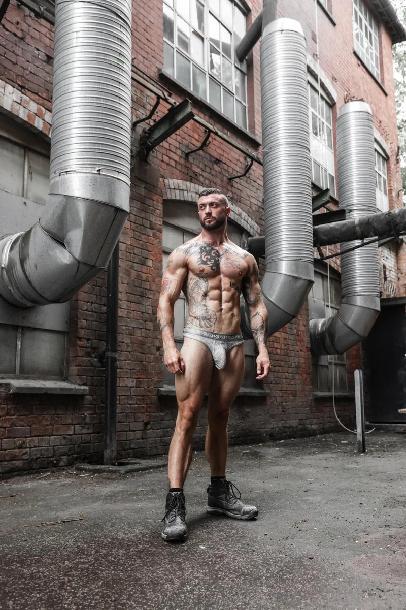 SUKREW Unlined Stretch Classic Thong With Large Contour Pouch in Checker Gray3