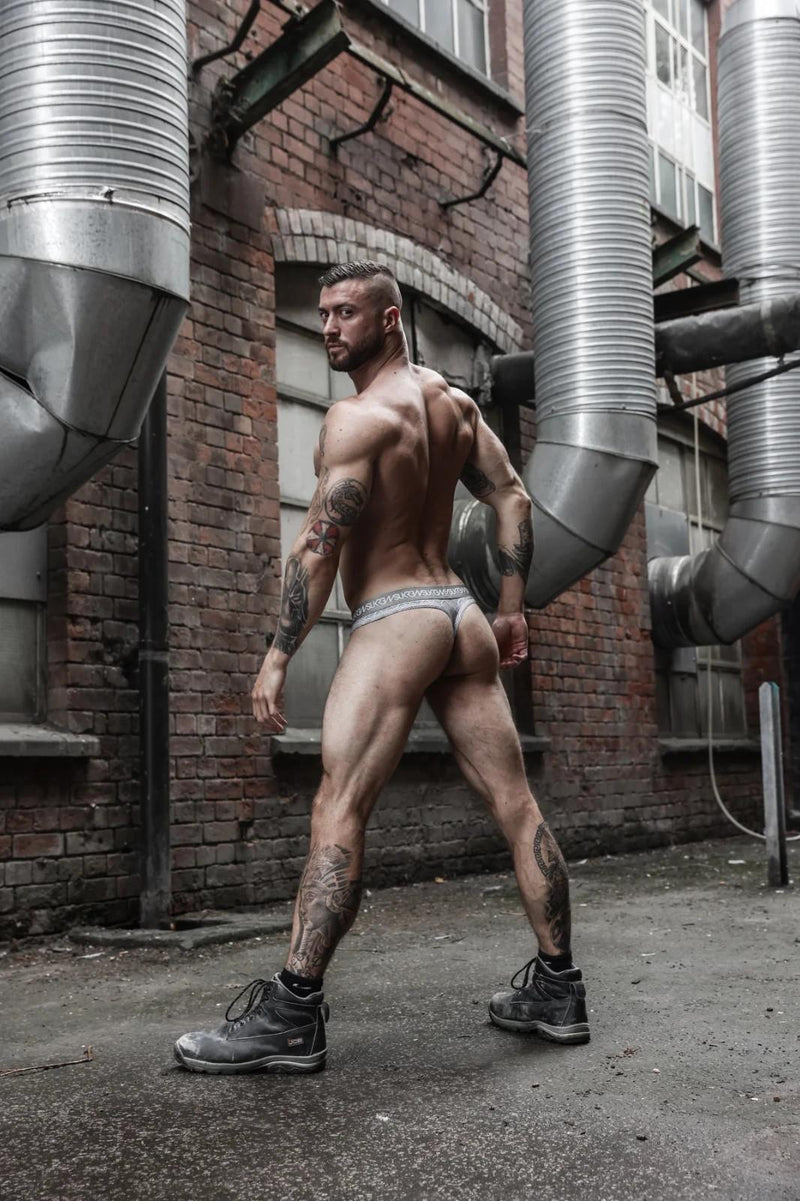 SUKREW Unlined Stretch Classic Thong With Large Contour Pouch in Checker Gray5