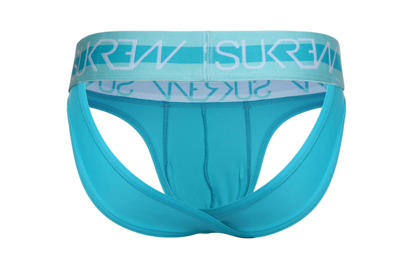 SUKREW V-Briefs Stetchy Open Back Two Lifting Straps V Shaped Brief Scuba Blue