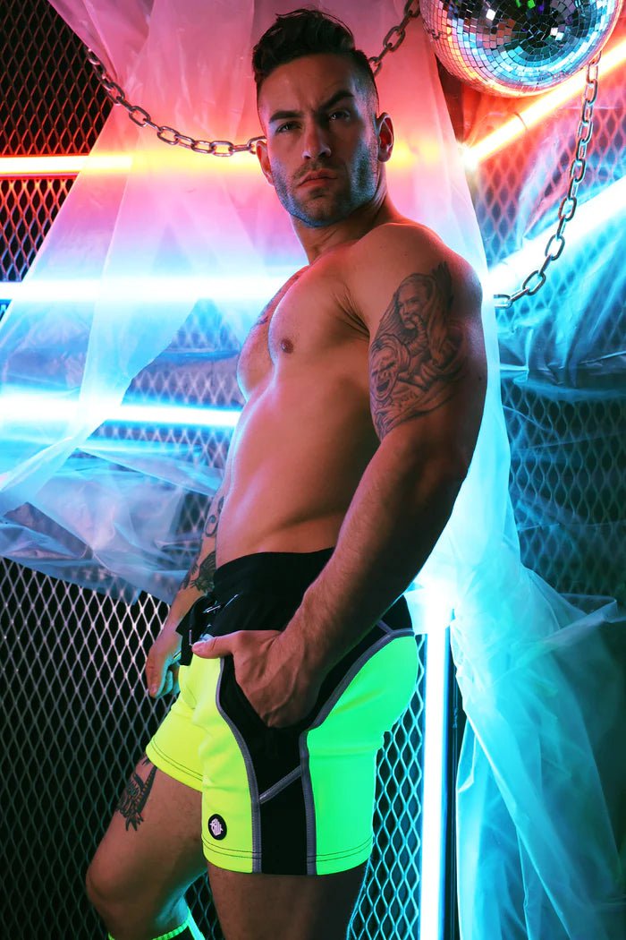 Swimwear BREEDWELL AKIRA UV Blacklight Reflective Neon Yellow Swim Shorts